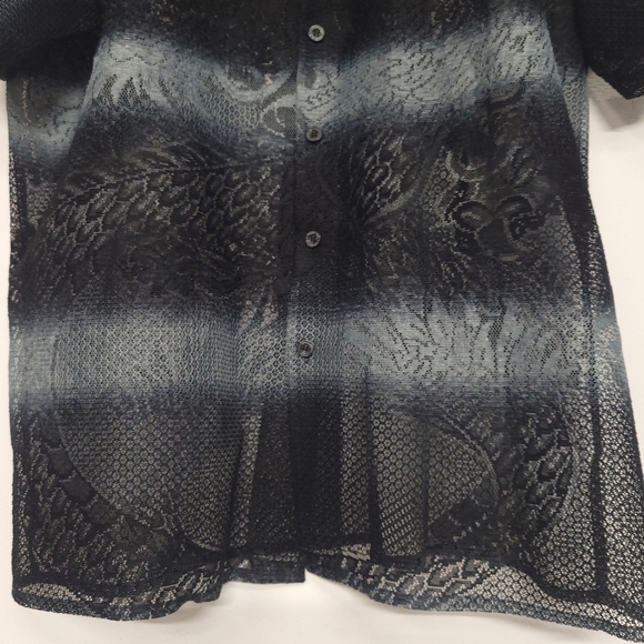 BillionBay Floral Leaf Black Ombre See-Thru Shir - Picture 3 of 10